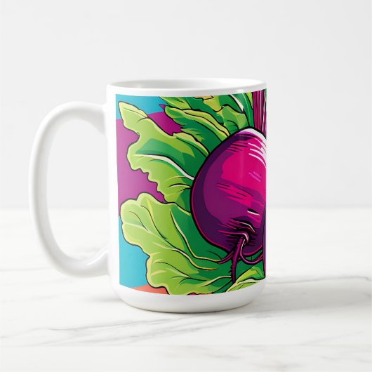 Lebendige lila Rüben Pop Art Kaffeetasse (Links)