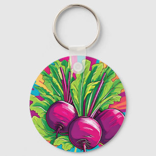 Lebendige lila Rüben Pop Art Schlüsselanhänger