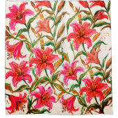 "Lebendige Lilienblüte: Impasto-Blumenmuster" Duschvorhang (Vorderseite)