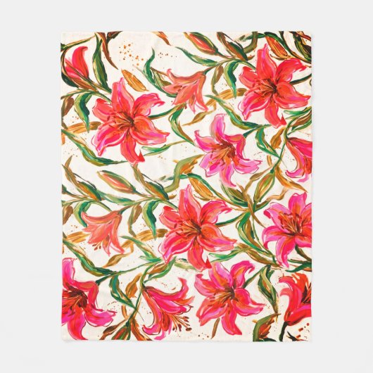 "Lebendige Lilienblüte: Impasto-Blumenmuster" Fleecedecke (Vorderseite)
