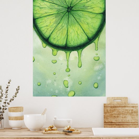 Lebendige Limettengrün-Scheibe Aquarell-Kunst Poster (Küche)