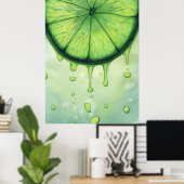 Lebendige Limettengrün-Scheibe Aquarell-Kunst Poster (Heimbüro)