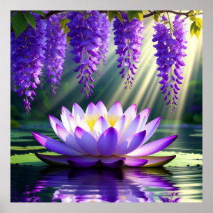 Lebendige Lotusblüte auf Wasser Poster