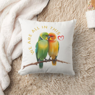 Lebendige Lovebirds und Herzen Aquarell-Illustrati Kissen