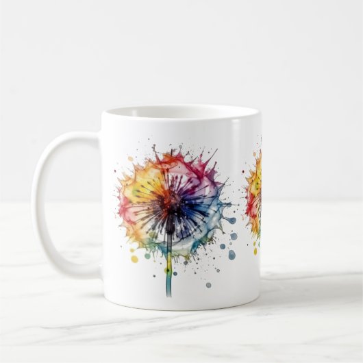 Lebendige Löwenzahn-Wasserfarbe   Kaffeetasse (Links)
