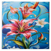 Lebendige Lügen blühen vor blauem Hintergrund Fliese (Vorderseite)