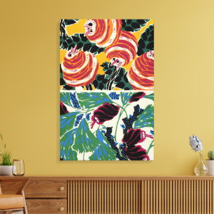 Lebendige Magenta- und Orange-Abstrakt-Blumenkunst Leinwanddruck