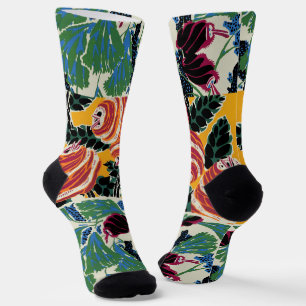 Lebendige Magenta- und Orange-Abstrakt-Blumenkunst Socken