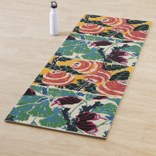Lebendige Magenta- und Orange-Abstrakt-Blumenkunst Yogamatte