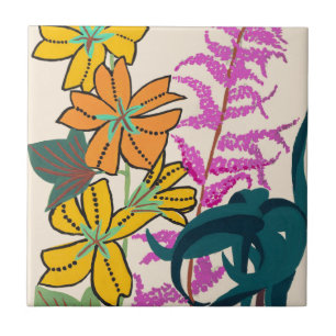 Lebendige Magenta- und Orange-Art-Deco-Blumenkunst Fliese