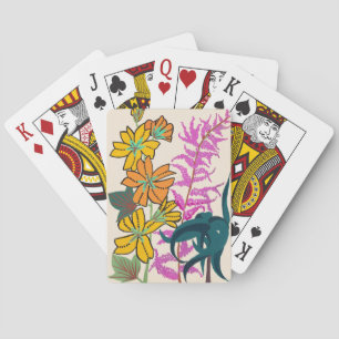 Lebendige Magenta- und Orange-Art-Deco-Blumenkunst Spielkarten