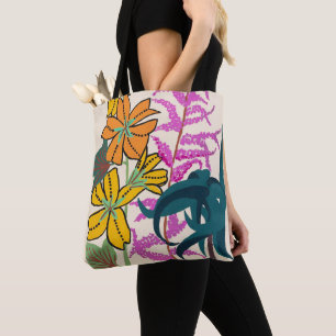 Lebendige Magenta- und Orange-Art-Deco-Blumenkunst Tasche