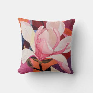 Lebendige Magnolienblüte im geometrischen Licht Kissen