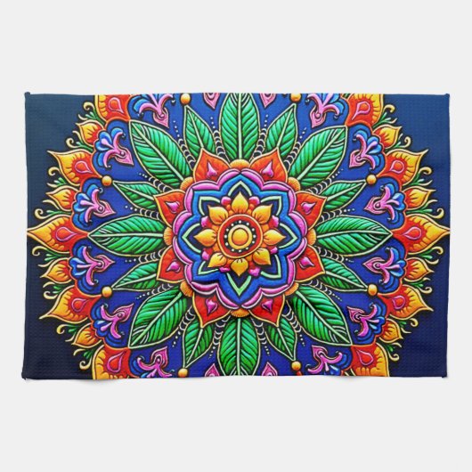 Lebendige Mandala-Kunst Geschirrtuch (Horizontal)