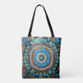 Lebendige Mandala-Punktmuster-Tasche mit Blau und Tasche (Rückseite)