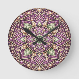 Lebendige Mandala-Wanduhr – Farbige geometrische K Runde Wanduhr