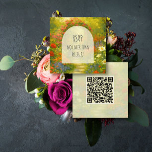 Lebendige Maximalist-Gartenhochzeit QR-Code Begleitkarte