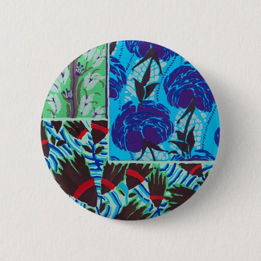 Lebendige Maximalistische Blaue und Grüne Florale Button (Vorderseite)