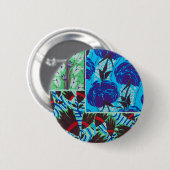 Lebendige Maximalistische Blaue und Grüne Florale Button (Vorne & Hinten)