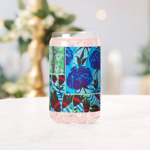 Lebendige Maximalistische Blaue und Grüne Florale  Dosenglas