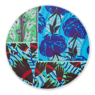 Lebendige Maximalistische Blaue und Grüne Florale  Keramikknauf