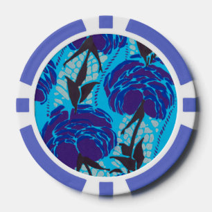 Lebendige Maximalistische Blaue und Grüne Florale Pokerchips