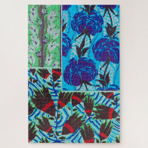 Lebendige Maximalistische Blaue und Grüne Florale Puzzle