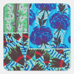 Lebendige Maximalistische Blaue und Grüne Florale  Quadratischer Aufkleber