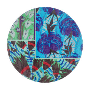Lebendige Maximalistische Blaue und Grüne Florale Schneidebrett