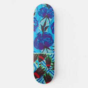 Lebendige Maximalistische Blaue und Grüne Florale Skateboard