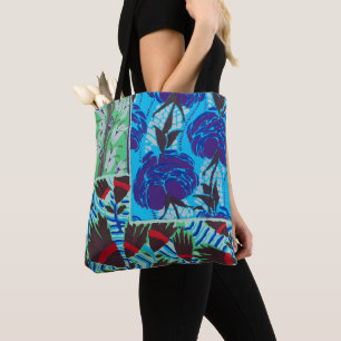 Lebendige Maximalistische Blaue und Grüne Florale Tasche