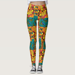 Lebendige Maximalistische Rosa- und Türkis-Schmett Leggings