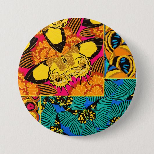 Lebendige maximalistische rosa und türkisfarbene S Button (Vorderseite)