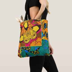 Lebendige maximalistische rosa und türkisfarbene S Tasche