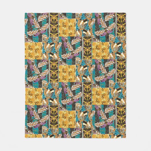 Lebendige maximalistische Teal- und violette Schme Fleecedecke (Vorderseite)