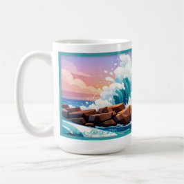 Lebendige Meereswelle, die auf die felsige Küste t Kaffeetasse