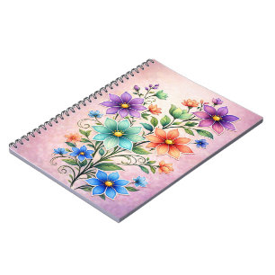 Lebendige mehrfarbige Blumen-Spray-Illustration Notizblock