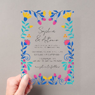 Lebendige mexikanische Blumen-Fiesta-Hochzeit Acryleinladungen