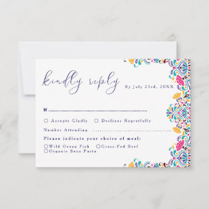 Lebendige mexikanische Fiesta-Regenbogen-Hochzeit RSVP Karte