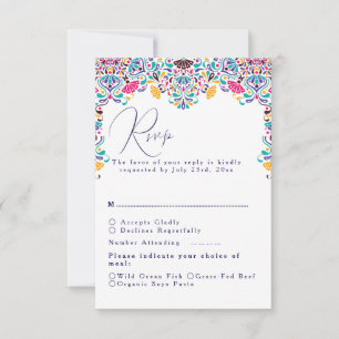 Lebendige mexikanische Fiesta-Regenbogen-Hochzeit RSVP Karte