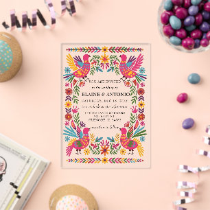 Lebendige mexikanische Vögel Otomi Floral Fiesta H Acryleinladungen
