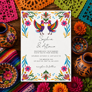 Lebendige mexikanische Vögel Otomi Floral Fiesta H Einladung