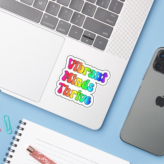 Lebendige Minds Thrive Rainbow Neurodiversity Aufkleber (Laptop mit iPhone)