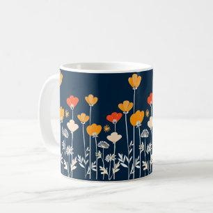 Lebendige minimalistische Zeichnung von Blumen Kaffeetasse