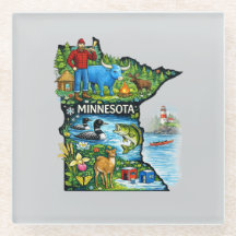 Lebendige Minnesota-Staatskarte-Paul Bunyan/Northw