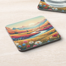 Lebendige moderne Berglandschaft mit Sonnenunterga Getränkeuntersetzer