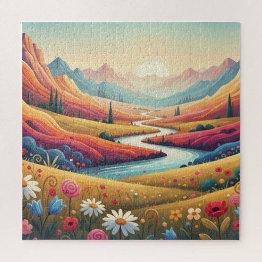 Lebendige moderne Berglandschaft mit Sonnenunterga Puzzle (Vertikal)