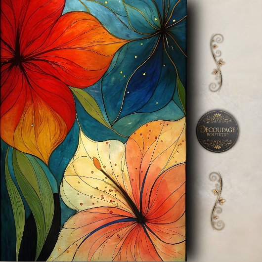 Lebendige moderne florale Decoupage Seidenpapier