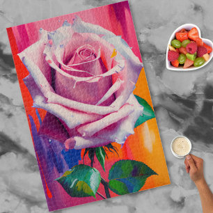 Lebendige moderne Kunst Rosa Rosenölmalerei Puzzle