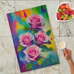 Lebendige moderne Kunst - Rosenbouquet in Rosa - Ö Puzzle
